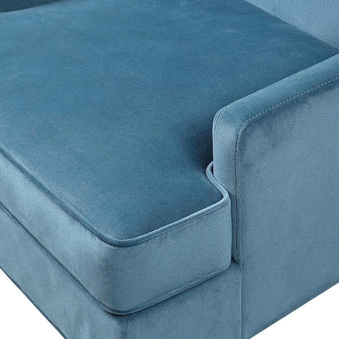 Martha Stewart Anna Upholstered Accent Chair, Removable Lumbar Pillow Support, Square Arm, Jacqard Fabric, Chic Modern Wide Cushion Seat Bedroom Lounge Comfy, Blue, 30.75" W x 32.25" D x 32.5" H