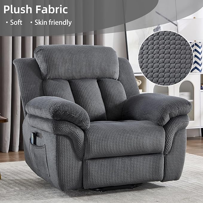 CANMOV 46" Wide Oversize Power Lift Recliner Chair, Extra Large Electric Lift Recliners for Elderly Big, Stand Up Recliner Chair with Massage and Heat, USB and Type-C Ports, Grey