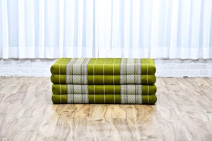 Leewadee Trifold Mattress Standard – Comfortable Thai Massage Pad, Foldable Floor Mattress Filled with Kapok, Perfect to Use as a Sleeping Mat 79 x 28 inches, Green