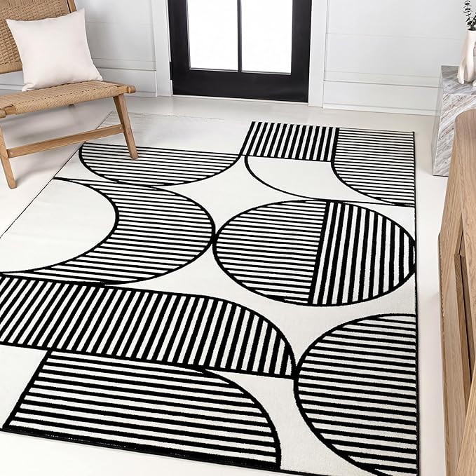 JONATHAN Y Nordby High-Low Arch Striped Black/White Indoor Area Rug, 3x5, Indoor, Non-Shedding, Stain Resistant for Bedroom, Living Room, Kitchen (SCN104G-3)
