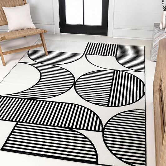 JONATHAN Y Nordby High-Low Arch Striped Black/White Indoor Area Rug, 3x5, Indoor, Non-Shedding, Stain Resistant for Bedroom, Living Room, Kitchen (SCN104G-3)