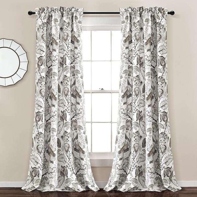 Lush Decor Cynthia Jacobean Light Filtering Window Curtain Panel Pair, 84" L x 52" W, Neutral