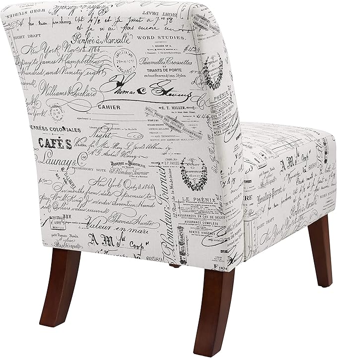 Lily Linen Script Accent Chair with Dark Walnut Legs by Linon