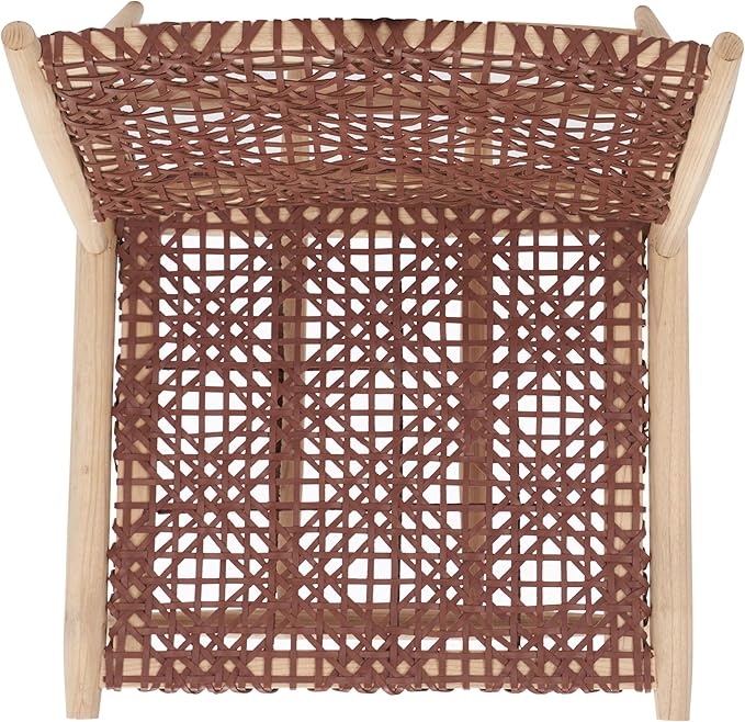 SAFAVIEH Home Collection Bandelier Natural Sungkai Solid Wood/Cognac Brown Leather Weave Accent Chair (Fully Assembled)