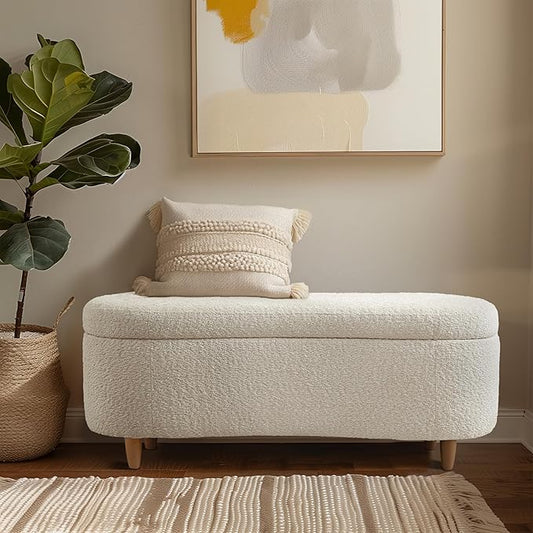 Bailey Boucle-Style Curved Storage Accent Bench