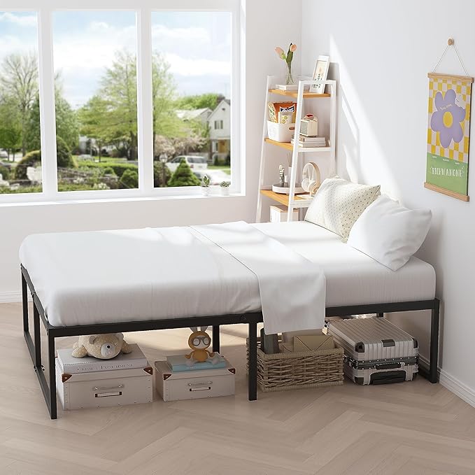 18 inch King Bed Frame Metal Platform Mattress Foundation with Heavy Duty Steel Slat Support, No Box Spring Needed, Easy Assembly, Black