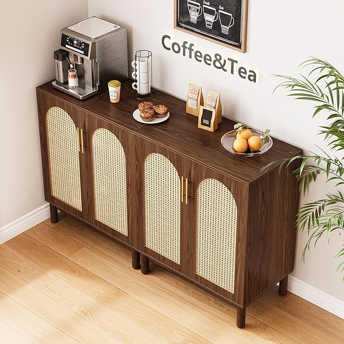 LITTLE TREE Modern Buffet Cabinet with Storage, Set of 2, 59 Inch Kitchen Sideboard Cabinet with 4 Doors, Coffee Bar Cabinet for Dining Room, Living Room