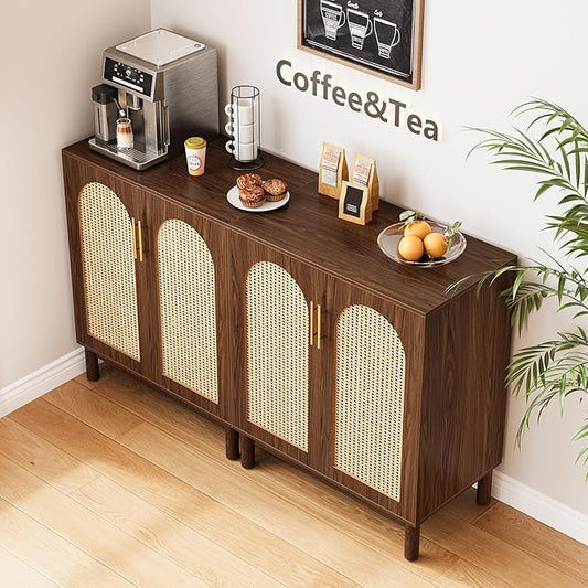 LITTLE TREE Modern Buffet Cabinet with Storage, Set of 2, 59 Inch Kitchen Sideboard Cabinet with 4 Doors, Coffee Bar Cabinet for Dining Room, Living Room