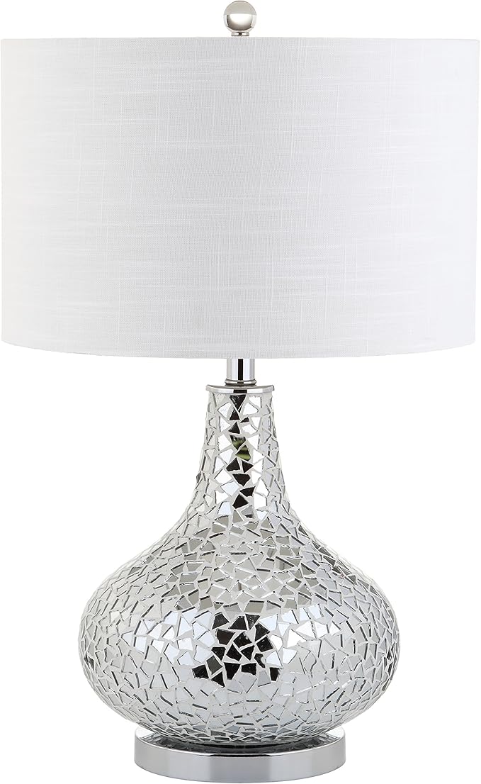 JONATHAN Y JYL1056A Emilia 26" Mirrored Mosaic LED Table Lamp Contemporary Glam Bedside Desk Nightstand Lamp for Bedroom Living Room Office College Bookcase LED Bulb Included, Silver