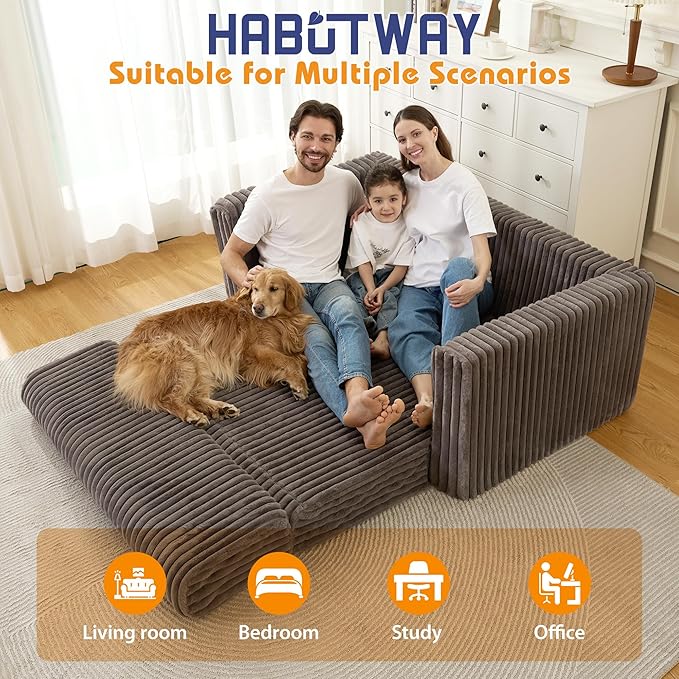 HABUTWAY Folding Sofa Bed, 2 in 1 Convertible Sleeper Chair with Armrest, Portable Fold Out Chair Bed, Comfy Floor Couch, Multi-Functional Lazy Sofa for Living Room Bedroom Dorm Home Office, Grey
