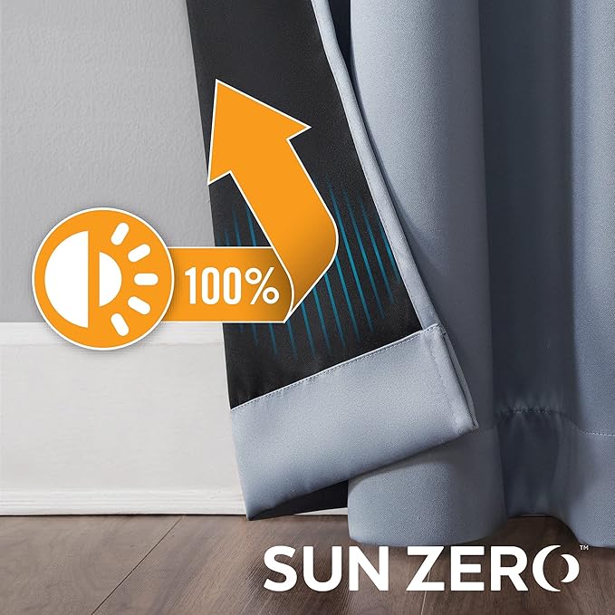 Sun Zero Nordic 2-pack Theater Grade Extreme 100% Blackout Grommet Curtain Panel Pair, 52" x 108", Haze