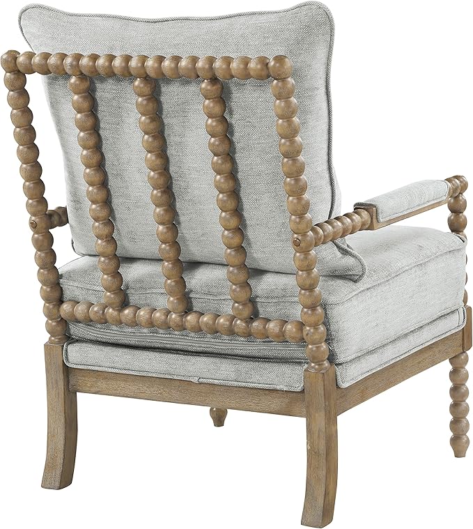OSP Home Furnishings Fletcher Spindle Accent Chair with Rustic Brown Finish, Smoke Grey Upholstery