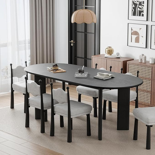 Casaphoria 67" Farmhouse Dining Table for 6，Wood Oval Living Room Table, Modern Kitchen Table with Sturdy Base & Thickened Tabletop, Easy to Assembly & Clean, Black