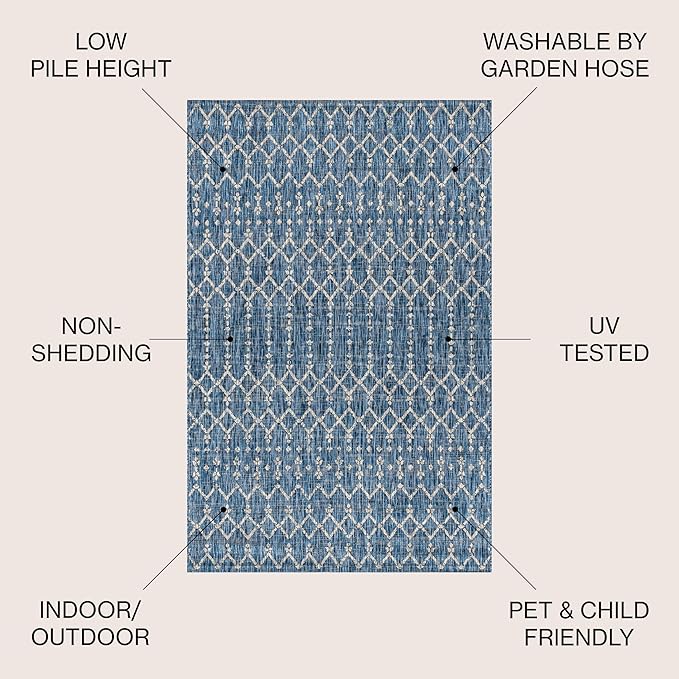 JONATHAN Y Moroccan Geometric Indoor Outdoor Round Area Rug 8 Ft Navy/Light Gray, Ourika Textured Weave for Backyard, Patio, Porch, Easy-Cleaning, High Traffic, Pet-Friendly, Non-Shedding SMB108B-8R