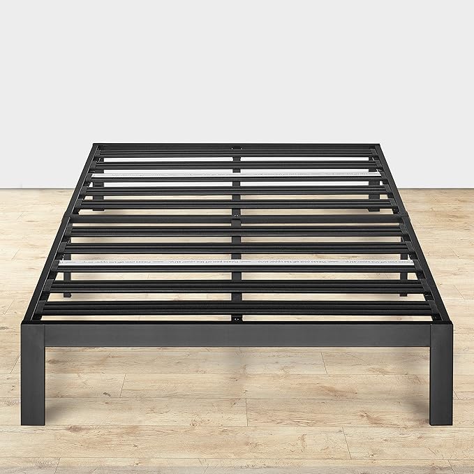 Mellow Rocky Base E 14" Platform Bed Heavy Duty Steel Black, w/ Patented Wide Steel Slats (No Box Spring Needed) - Cal King