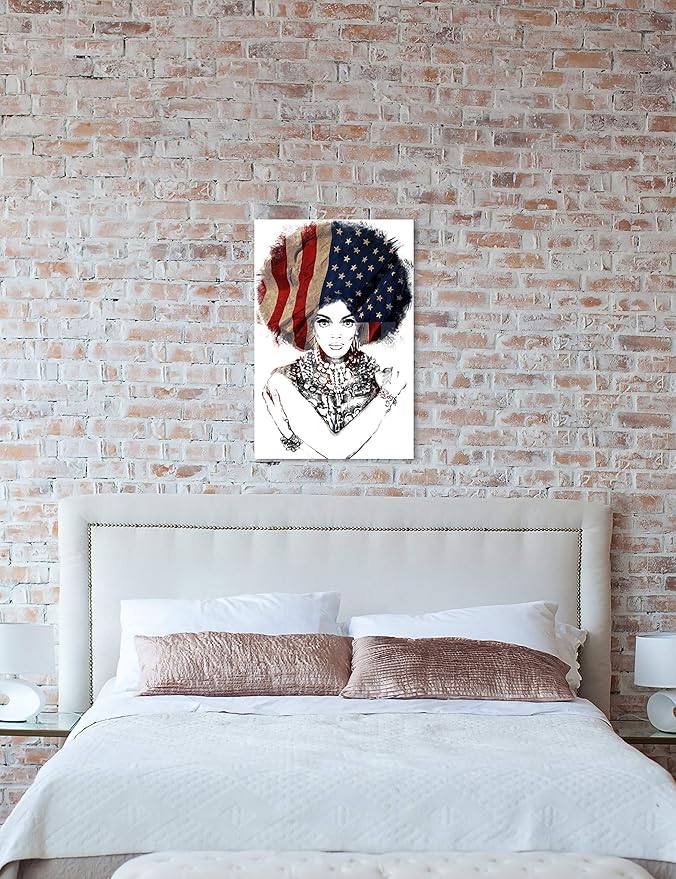 The Oliver Gal Artist Co. People and Portraits Wall Art Canvas Prints 'New American Woman' Home Décor, 24 in x 36 in, White, Black