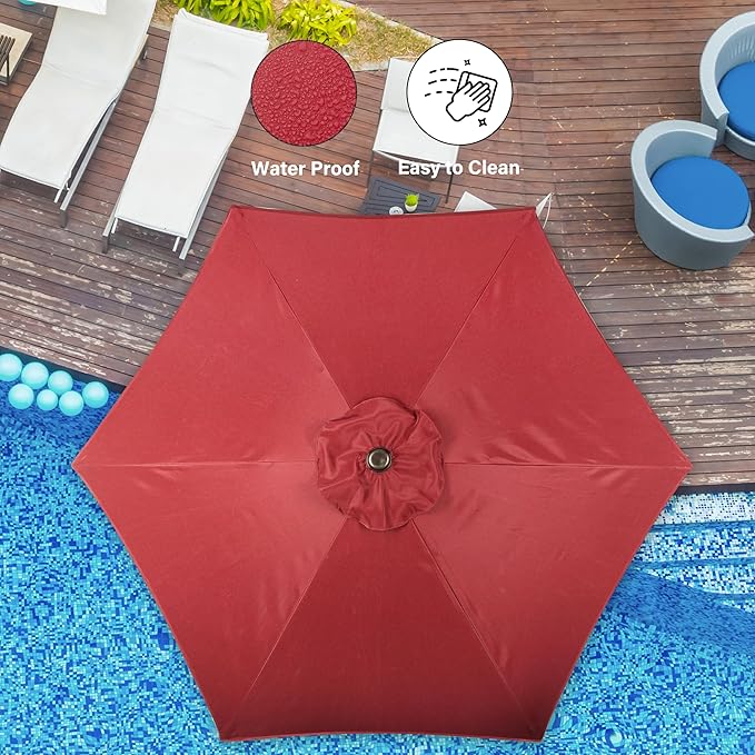 Simple Deluxe 2Pack 7.5ft Patio Umbrella Outdoor Table Market Yard Umbrella with Push Button Tilt/Crank, 6 Sturdy Ribs for Garden, Deck, Backyard, Pool, Red