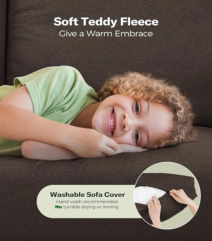 Welzona Loveseat, 51" Small Couch, Comfy Teddy Love Seat for Living Room, Tool-Free Setup Loveseat Sofa for Small Spaces, All-Wood Small Sofa Couch for Bedroom, No Pillow Included, Brown