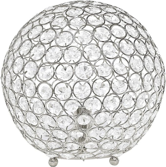 Elegant Designs LT1067-CHR 10" Elipse Crystal Collection Metal Crystal Ball Sequin Table Desk Lamp for Accent Lighting, Décor, Living Room, Chrome