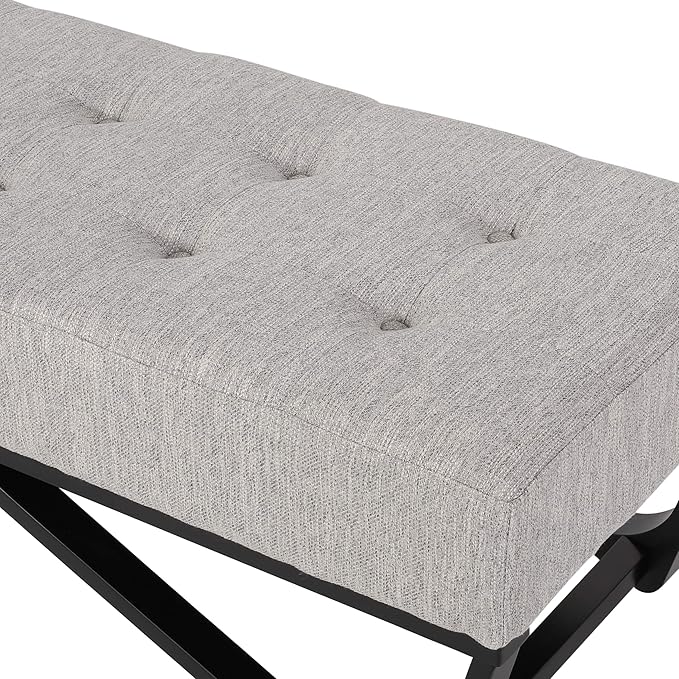 Ball & Cast Modern Tufted Upholstered Entryway Bench Ottoman, 47.5" Padded Bed of End Stool Seating with Faux Wooden Frame, for Living Room Bedroom Kitchen, Grey
