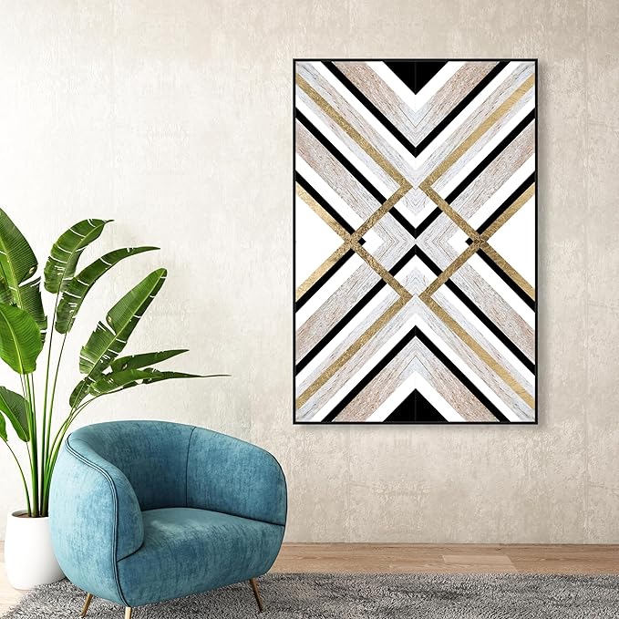 The Oliver Gal Artist Co. Abstract Framed Wall Art Canvas Prints 'Earthy Lux' Geometric Home Décor, 36" x 54", Brown, Gold
