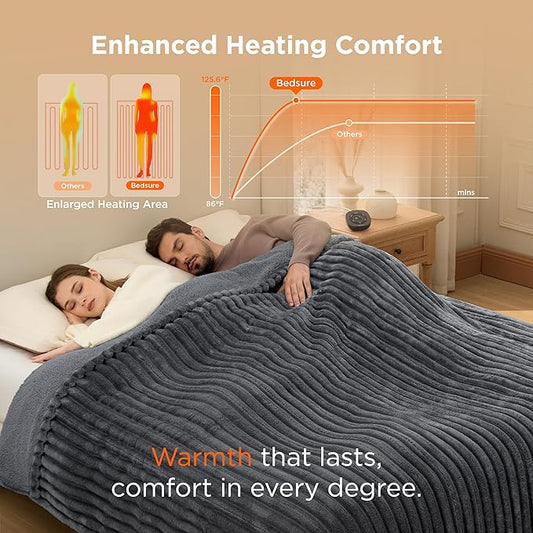 Bedsure Electric Blanket King Size - Thick Striped Flannel Electric Blanket with Dual Control, Heating with 10 Heat Settings & 10 Time Settings, 8 hrs Timer Auto Shut Off (90x100 inches, Grey)