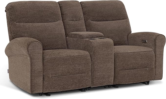 MCombo 78.3" Wall Hugger Power Loveseat Recliner Sofa with Console, Reclining Loveseat with USB Ports, Cup Holders, for Small Spaces Living Room RV, Fabric PR635M2 (Dark Brown)