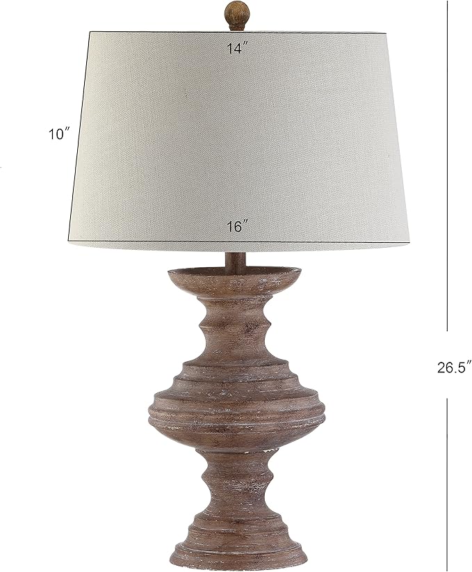 JONATHAN Y 26.5" Brown Faux Bois Resin Table Lamp, Traditional Wood Turned Design for Living Room Bedroom, Light Taupe Linen Shade, LED Bulb Included, UL Listed JYL1001A