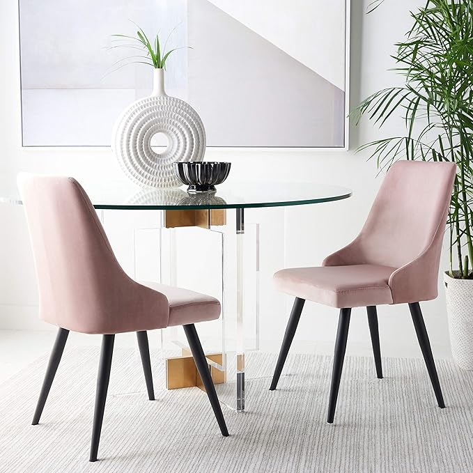 Safavieh Home Collection Zoi Blush Velvet 19-inch (Set of 2) Dining Chair, Dusty Blue/Black