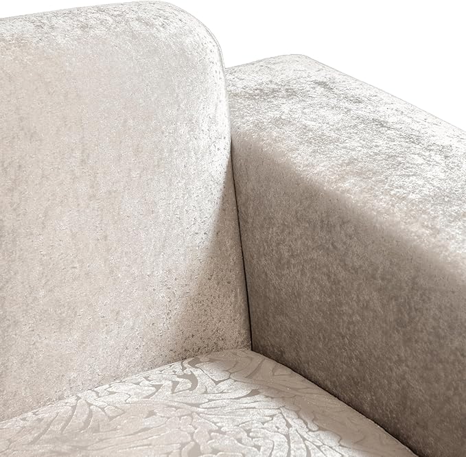 Furniture of America Samison II Glam Solid Wood Upholstered Couch with Accent Pillows, Damask Pattern and Gold Base, Comfortable Sofa for Living Room, Bedroom, Office, Beige
