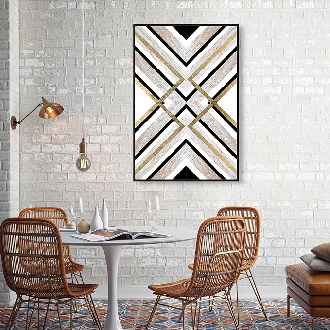 The Oliver Gal Artist Co. Abstract Framed Wall Art Canvas Prints 'Earthy Lux' Geometric Home Décor, 24" x 36", Brown, Gold