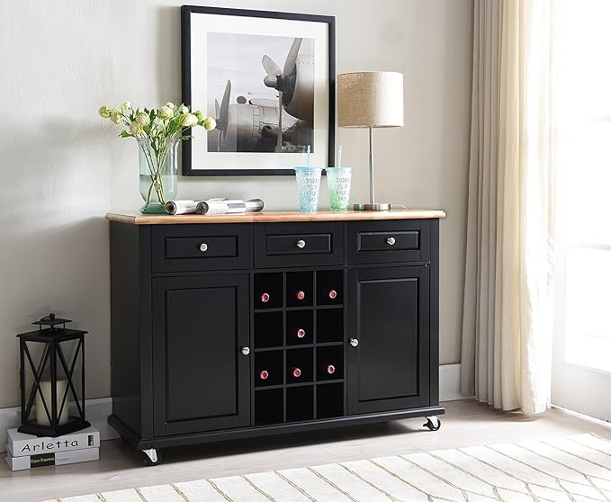 Kings Brand Furniture Wine Rack Sideboard Buffet Server Console Table With Storage, Black
