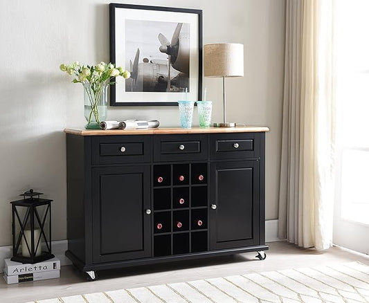 Kings Brand Furniture Wine Rack Sideboard Buffet Server Console Table With Storage, Black