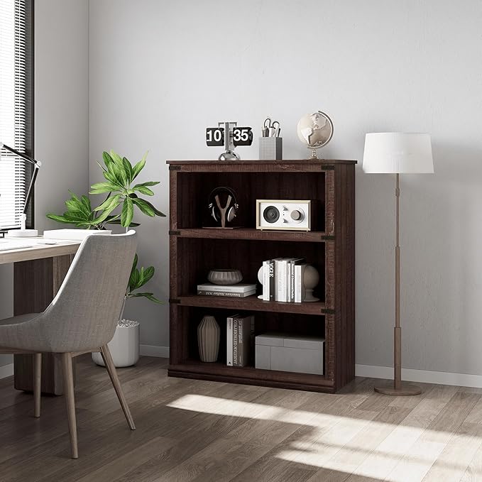 5 Tier Farmhouse Bookcase, 67.4" Tall Book Shelf with Storage, Wooden Bookshelves 5 Shelf Display Shelves for Home Office(67.4" H x 31.5" W x 12.8" D) (Reddish Brown, 40.0" H x 31.5" W x 12.2" D)