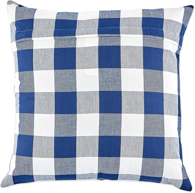 DII Decorative Square Throw Pillow Cover Collection Cotton, Machine Washable, Hidden Zipper, 18x18, Navy Gingham, 4 Piece