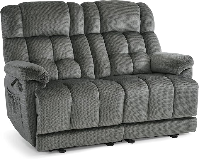 MCombo 58.7" Zero Gravity Power Loveseat Recliner with Heat and Vibration Massage, Reclining Loveseat Sofa with USB Ports for Living Room, Fabric 6237 (Grey)