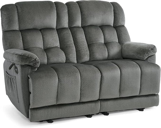 MCombo 58.7" Zero Gravity Power Loveseat Recliner with Heat and Vibration Massage, Reclining Loveseat Sofa with USB Ports for Living Room, Fabric 6237 (Grey)