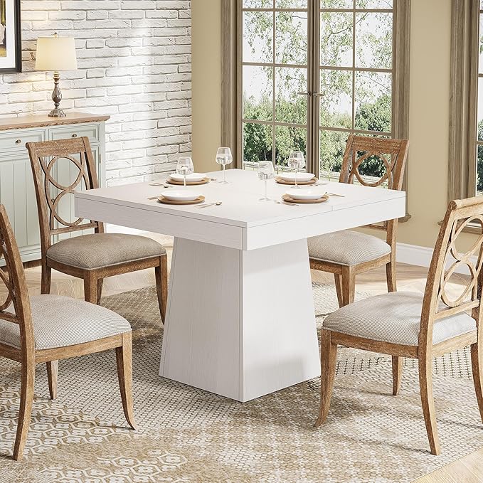 Tribesigns Square Dining Table for 4, 31.5-Inch Small Kitchen Table with Sturdy Pedestal Base, Farmhouse Dinner Table for Dining Room, Living Room, Kitchen, White
