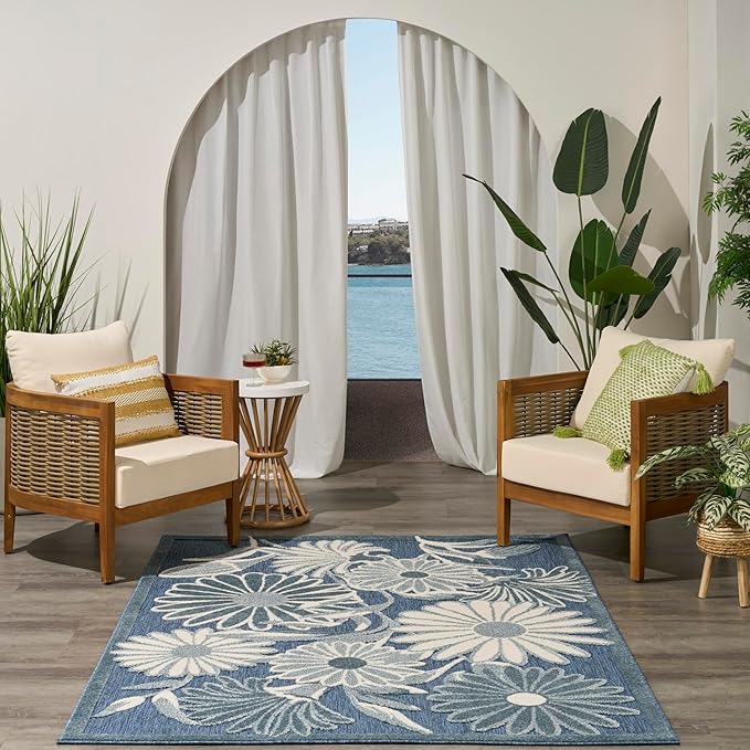 Nourison Home Aloha Blue 3'6" x 5'6" Area Rug - Easy Clean, Non Shedding, Bed Room, Living Room, Dining Room, Kitchen (4' x 6')