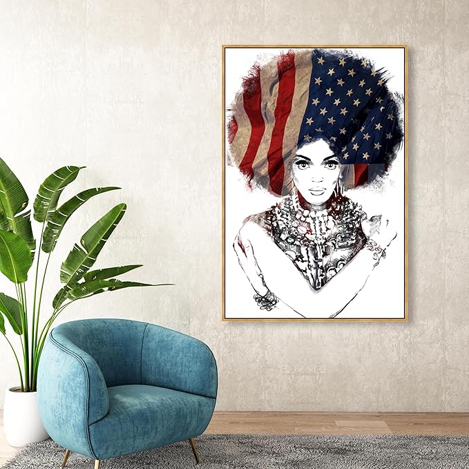 The Oliver Gal Artist Co. People Framed Wall Art Canvas Prints 'New American Woman' Portraits Home Décor, 36"" x 54"", White, Black