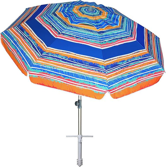 AMMSUN 7ft Beach Umbrella with Sand Anchor Portable Outdoor Patio Sun Shelter UPF50+ Protection & Tilt Aluminum Pole Air Vent with Carry Bag for Beach Patio Garden Outdoor Multicolor Blue