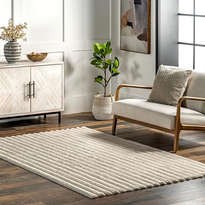 Nuloom SuperiorWash Collection Kai Beige, 5' x 8', Fluffy and Cozy, High Traffic, Stain Resistant, Easy Clean, Durable Washable Area Rug for Bedroom, Living Room, Dining, Den, Foyer, Entryway