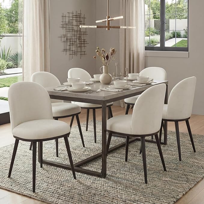 Dining Chairs Set of 4, Fabric Upholstered Dining Room Chairs with Ergonomic Backrest & Metal Legs, Modern Kitchen Side Chairs for Home, Restaurant, and Café, Ivory, 2 Boxs