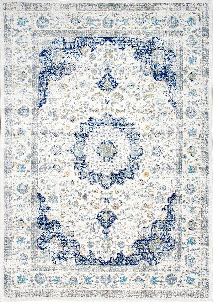 Nuloom Verona Blue/Off-White, 10' x 14', Vintage Medallion, Soft and Cozy, High Traffic, Stain Resistant, Easy Clean, Durable Area Rug for Bedroom, Living Room, Dining Space, Den, Foyer, Entryway