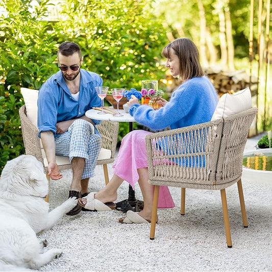 YITAHOME Outdoor Dining Single Sofa Chair, Indoor-Outdoor Wicker Bistro Chairs, PE Rattan Outdoor Armchair Seating for Patio, Backyard, Poolside, Balcony - Beige