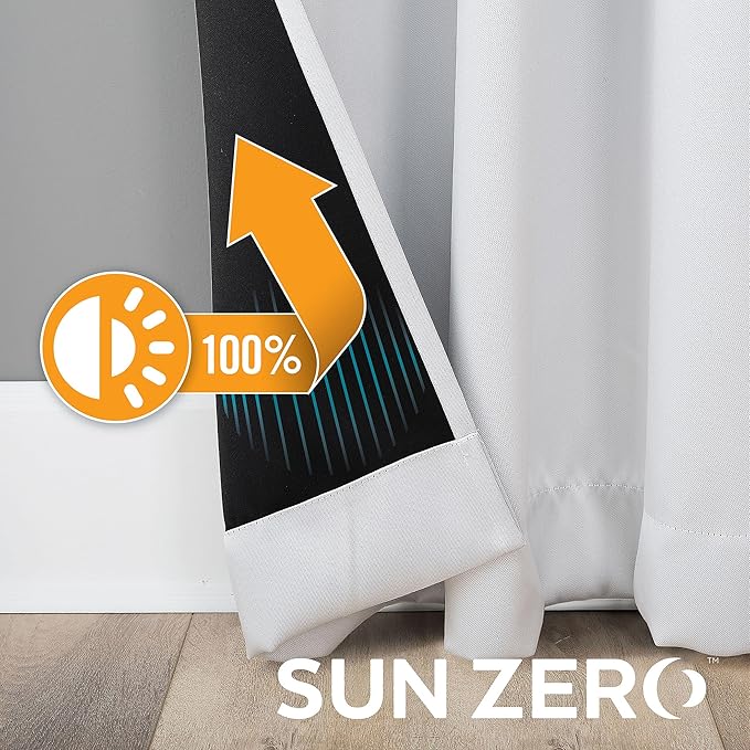 Sun Zero Nordic 2-pack Theater Grade Extreme 100% Blackout Grommet Curtain Panel Pair, 52" x 120", Pearl