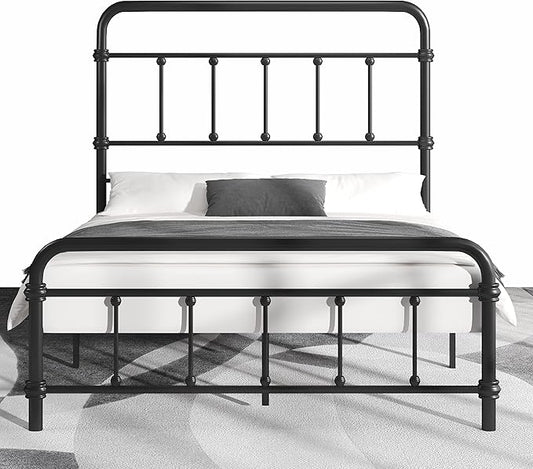 Queen-Bed-Frame-Metal Platform Bed Frame with 49" High-Headboard - Solid Quite Easy Set Up Mattress Foundation No Box Spring Needed