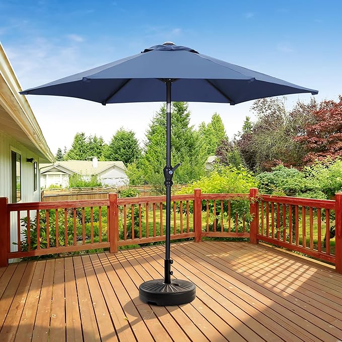 HYD-Parts 9FT Patio Umbrella Outdoor Table Umbrella,Market Umbrella with Push Button Tilt and Crank for Garden, Lawn, Deck, Backyard & Pool, with a Base (Navy Blue)