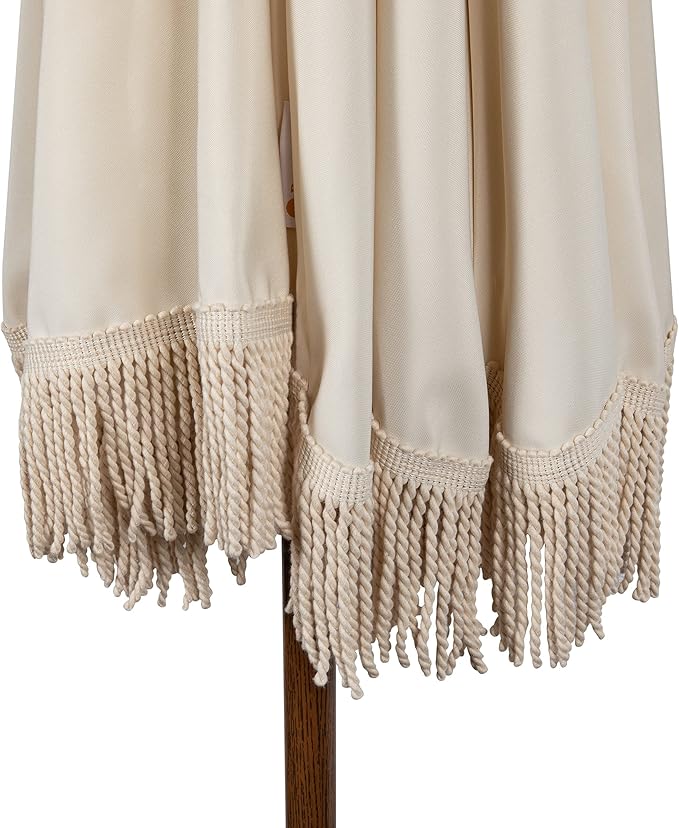BEACH STATE Summerland 6.5 Feet Beach Umbrella with Fringe - Patio Umbrella - Outdoor Umbrella - UV50+ Sun Protection