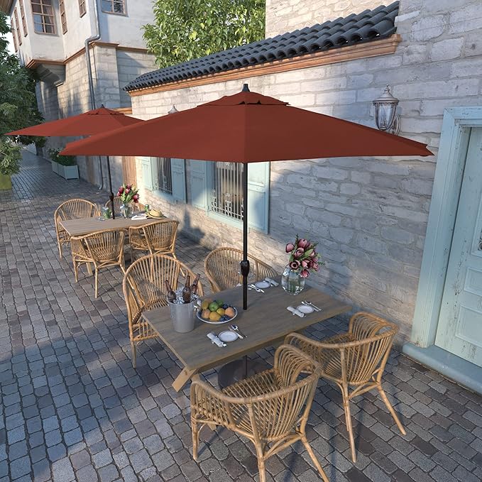 California Umbrella 12-Year Protection 9-Ft Outdoor Patio Umbrella, Sunbrella Fade-Resistant Acrylic Fabric, Auto Tilt and Crank, Heavy-Duty Aluminum Frame/Reinforced Ribs, Bronze Pole, Terracotta